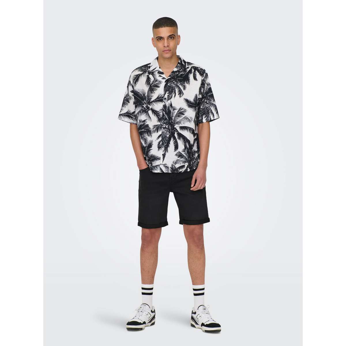 ONLY & SONS RELAX LINEN PALM SS SHIRT 22025639 BRIGHT WHITE - Λευκό - XL